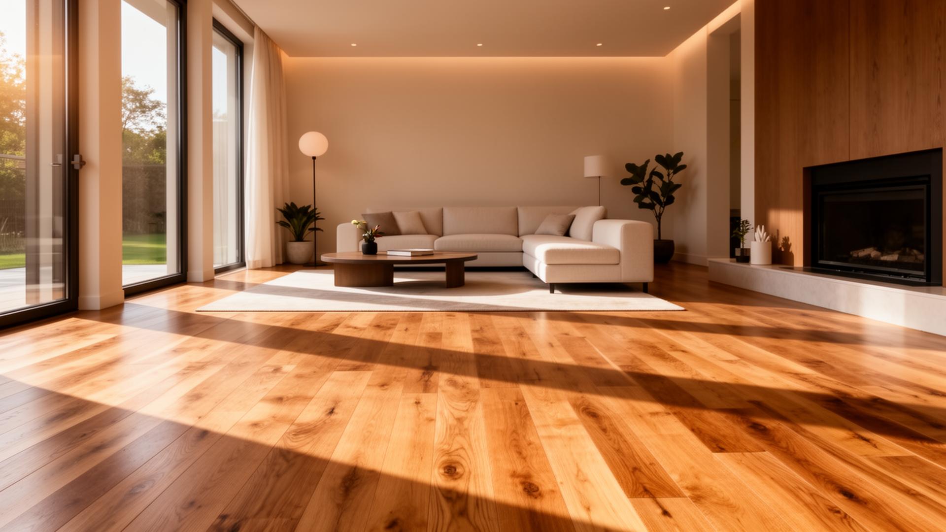 Newly installed hardwood flooring in a bright Atco NJ living room